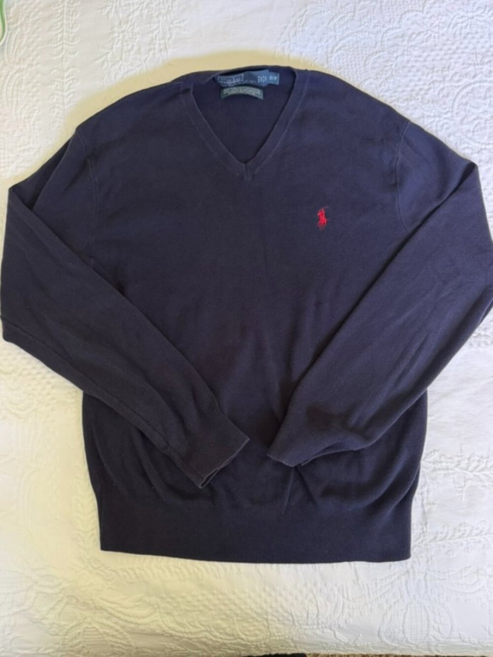 Polo Ralph Lauren Navy 100% Pima Cotton V-Neck Sweater